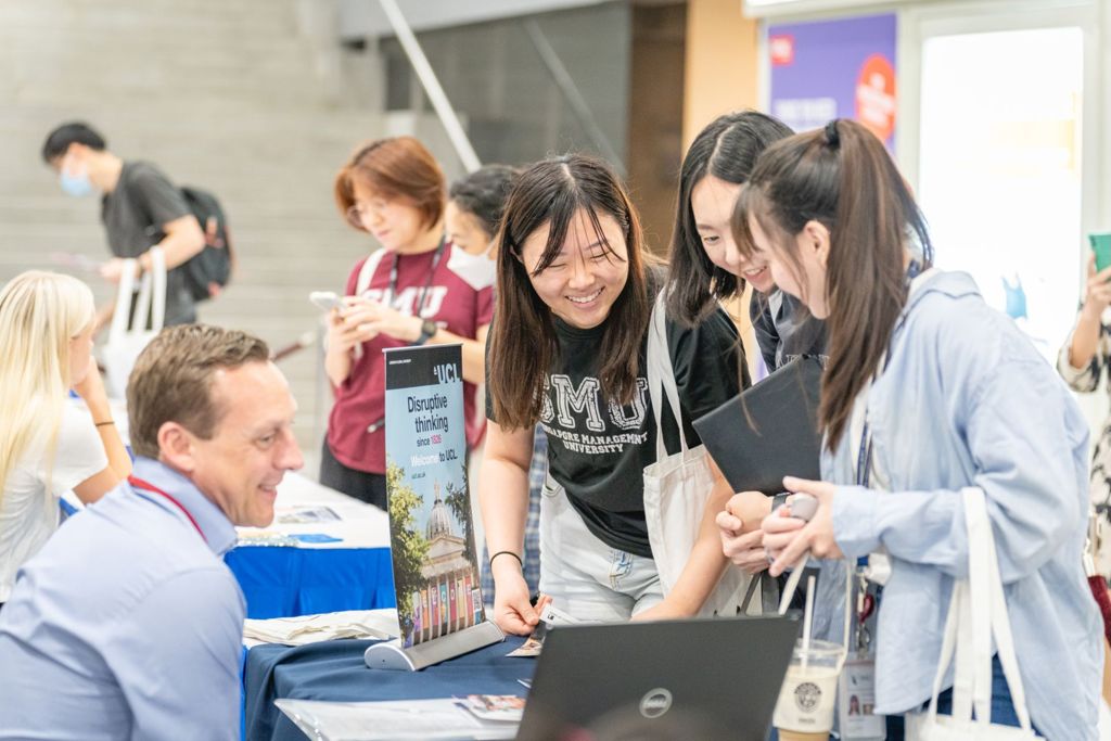 Miniature of Students at the University College London booth during the 2023 Study Abroad Fair