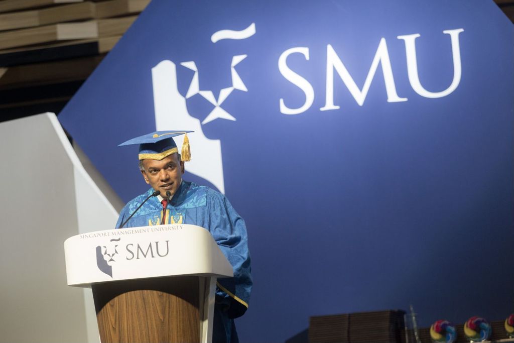 Miniature of Minister for Home Affairs and Minister for Law Mr K. Shanmugam grace the 2017 commencement as a keynote speaker